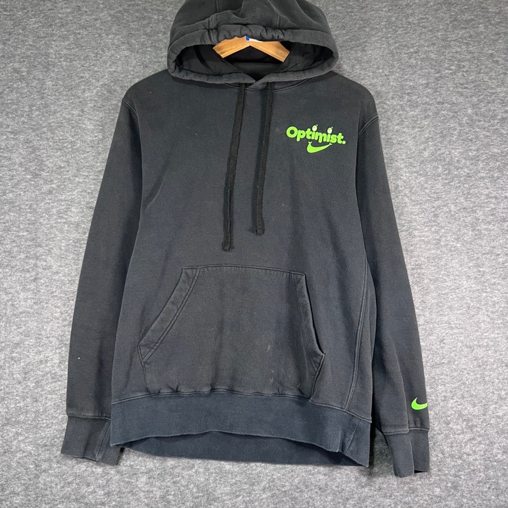 Nike Hoodie Mens Medium Black Good Optimist Graphic Pullover Sweatshirt